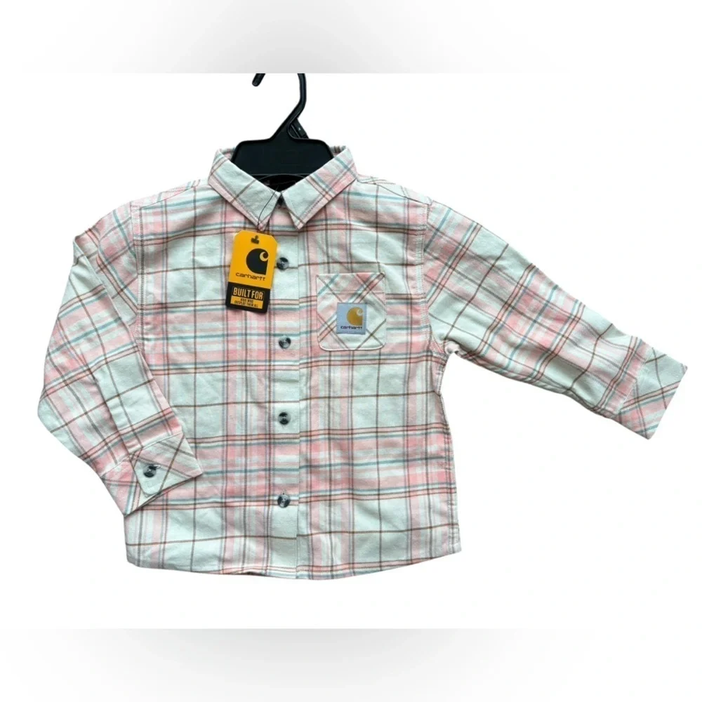 Carhartt Girls Malt (cream/pink )Long Sleeve Flannel Shirt size 4.